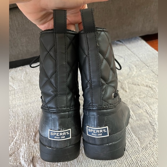 SPERRY Black QUILT DUCK BOOTS WOMEN'S Sz 8 Waterproof Rubber Winter Warm - Picture 7 of 11
